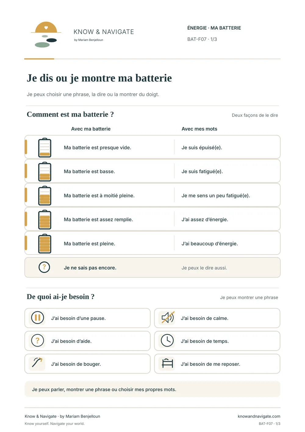 Aperçu de la fiche BAT-F07 « Je dis ou je montre ma batterie », page 1 sur 3